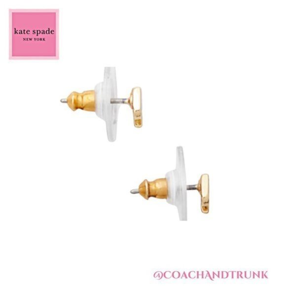 KATE SPADE Signature Spade Gold Stud Earrings PINK DUST BAG INCLUDED NWT - Picture 6 of 7